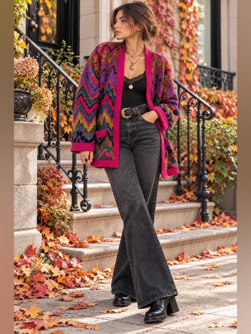 Vintage Boho Colorful Knit Cardigan Jacket Whimsigoth Dopamine Dressing L/XL/XXL